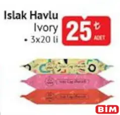 İVORY ISLAK HAVLU 3X20'Lİ